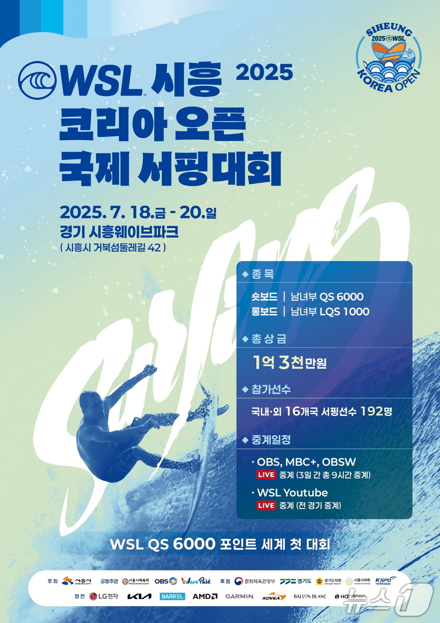 '2025 월드서프리그(WSL) 시흥 코리아 오픈 국제서핑대회' 홍보 포스터.(시흥시 제공)