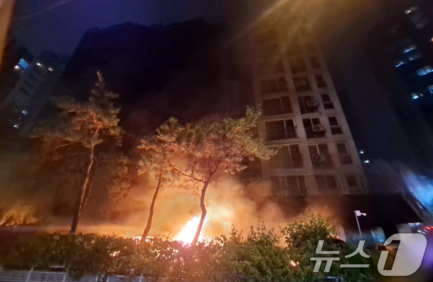 17일 오후 9시 5분께 경기 광명시 소하동 소재 10층짜리 아파트 주차장에서 불이 났다. 이 화재로 3명이 심정지 상태로 인근 병원으로 옮겨졌다.&#40;경기도소방재난본부 제공, 재판매 및 DB 금지&#41; 2025.7.17/뉴스1 ⓒ News1 김명섭 기자