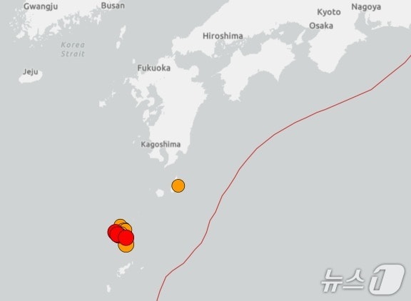 일본 가고시마현 도카라 열도서 2일 규모 5.5 지진이 발생했다. &lt;출처=USGS&gt;