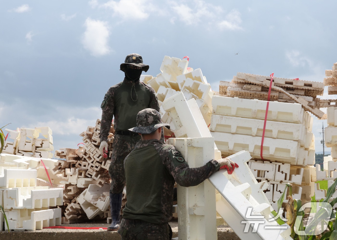21일 광주 북구 용강동의 한 딸기 집하장에서 군장병들이 집중호우로 피해 본 하우스 내부를 정리하고 있다.(자료사진) 2025.7.21/뉴스1 ⓒ News1 박지현 기자