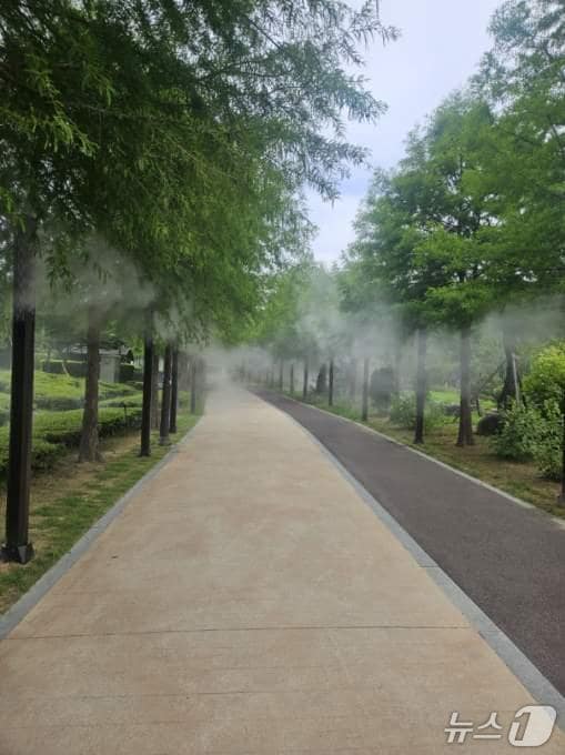 논산시가 논산시민가족공원 내 산책로에 쿨링포그를 운영한다. (논산시 제공.재판매 및 DB금지)/뉴스1