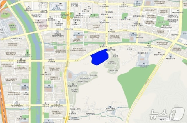 성남시 야탑동 621번지 일원 토지거래허가구역 위치도.(경기도 제공. 재판매 및 DB금지)/뉴스1