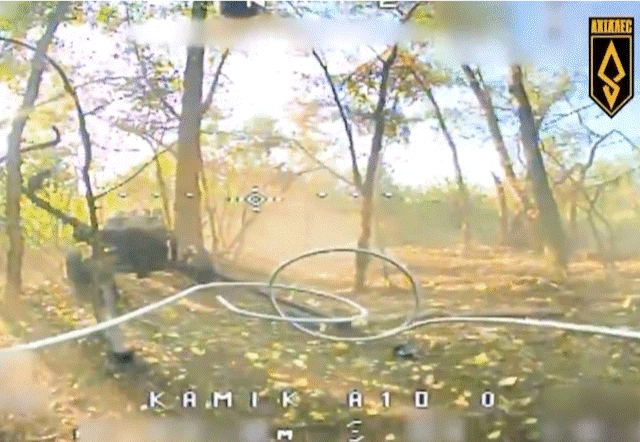 A FPV drone video released on social media platform X &#40;formerly Twitter&#41; on July 18 by the Ukraine&#39;s Achilles Brigade. The FPV drone flies behind a North Korean-made 107mm 75-type MRLS and attacks it &#40;extract from X&#41;