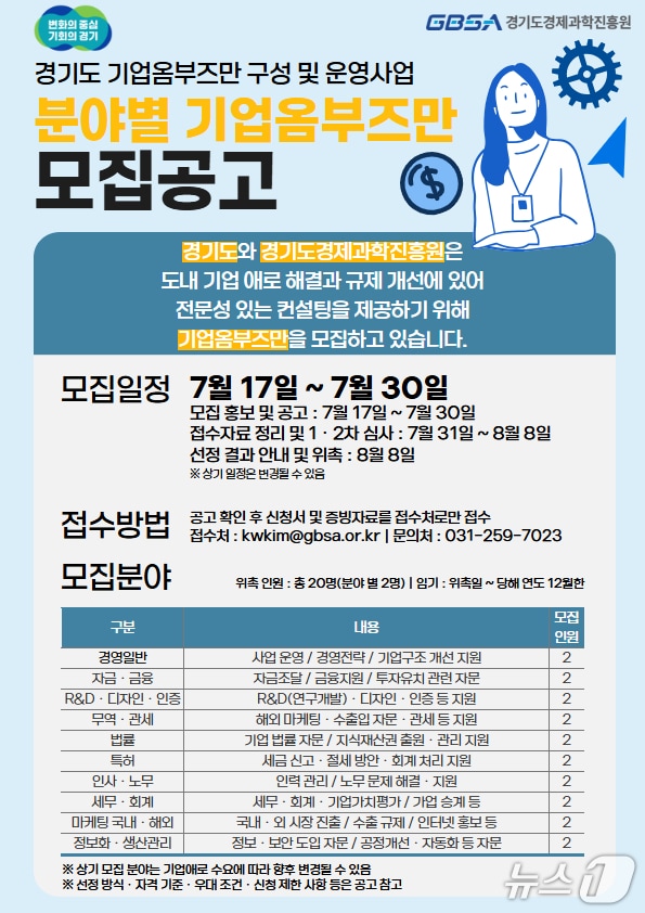 경기도경제과학진흥원이 '기업옴부즈만' 20명을 오는 30일까지 모집 중이다.(경과원 제공. 재판매 및 DB금지)/뉴스1