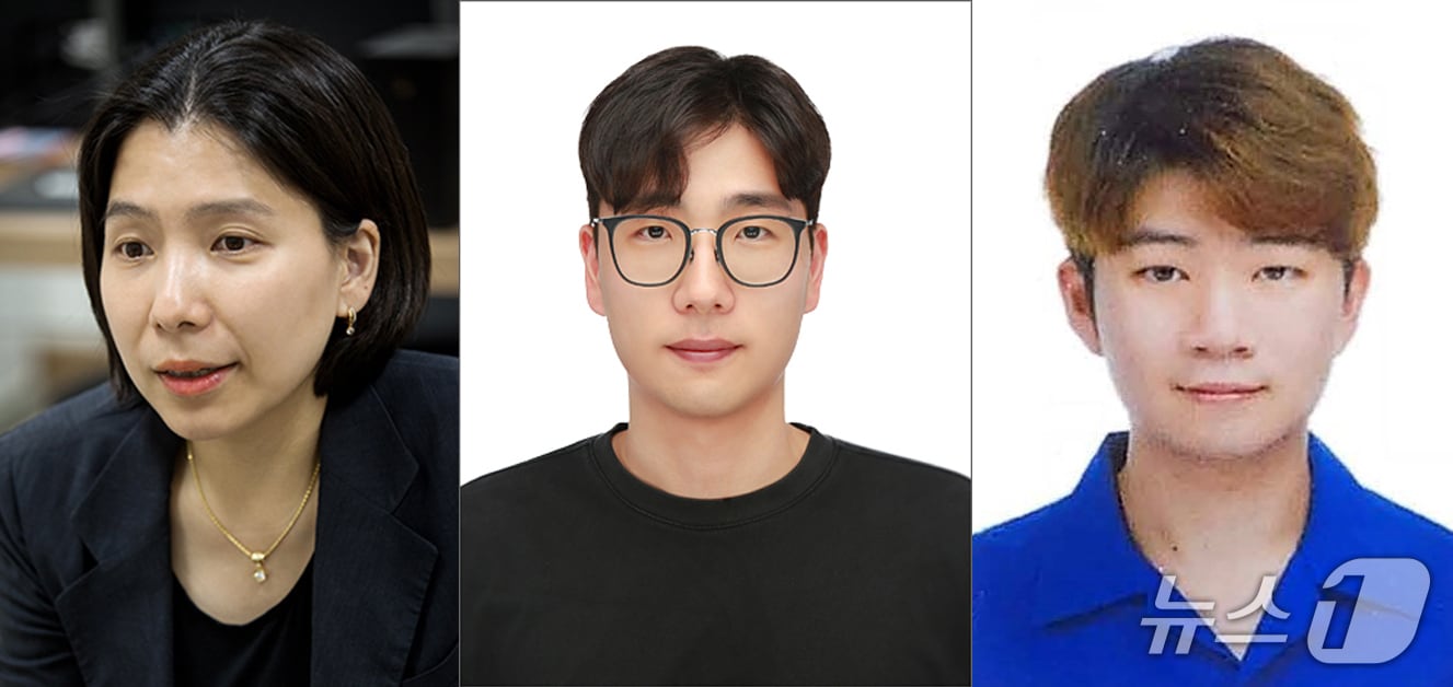 전복 껍데기에서 영감을 받아 신소재 개발에 성공한 포스텍 화학과 박문정 교수(왼쪽)와 민재민 박사(가운데), 통합과정 이호준 씨.(포스텍 제공, 재판매 및 DB금자) 2025.7.28/뉴스1