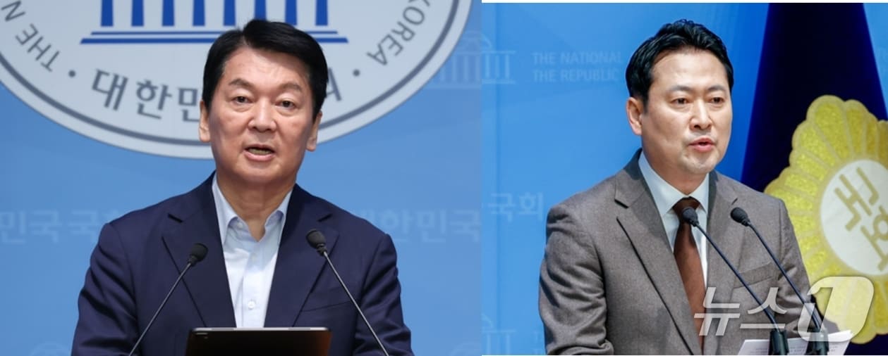  국민의힘 당권 주자인 안철수 의원&#40;왼쪽&#41;과 장동혁 의원. ⓒ 뉴스1