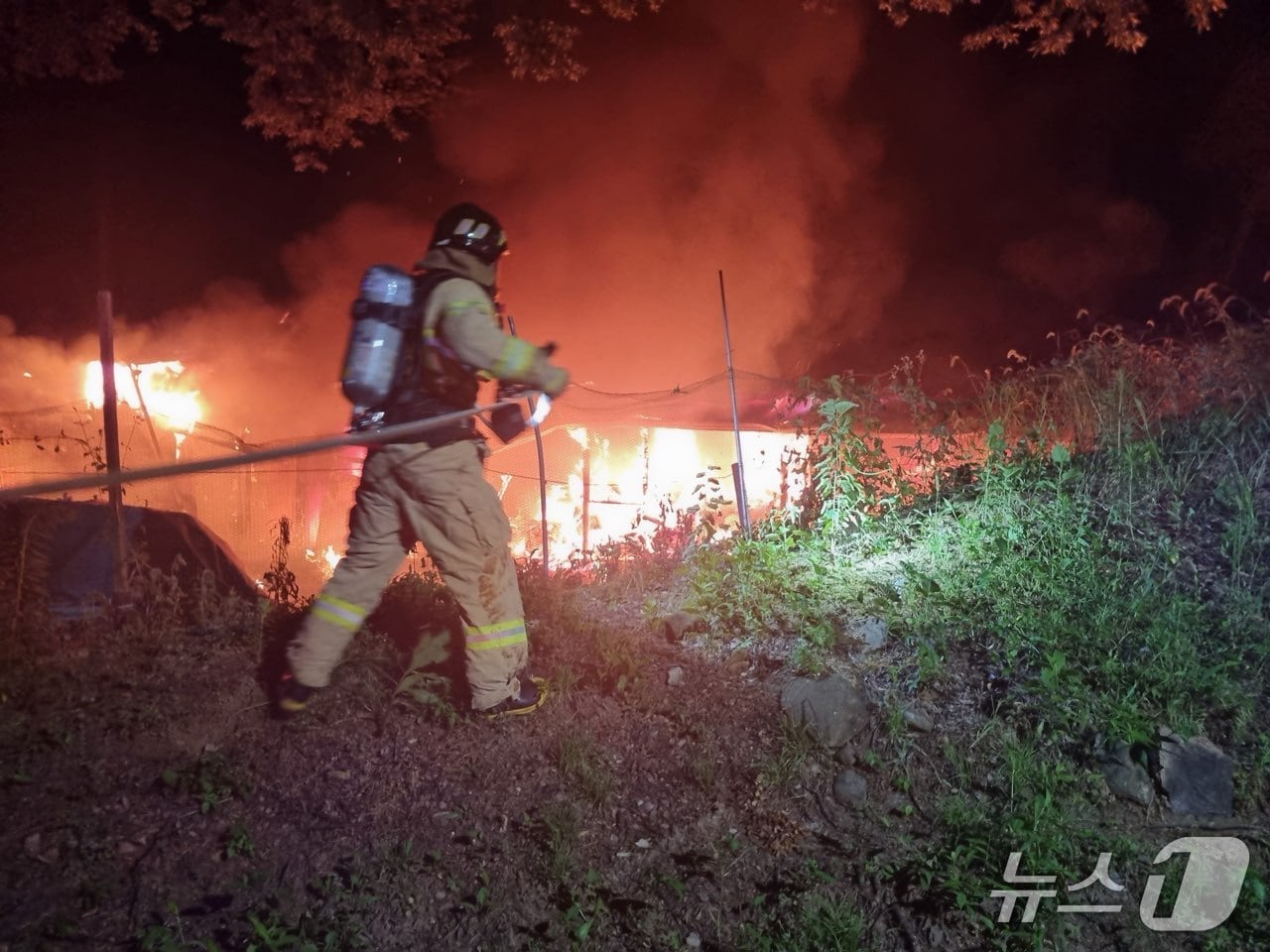 29일 오전 2시 41분쯤 충북 영동군 매곡면 한 주택에서 불이 났다.(영동소방서 제공, 재판매 및 DB금지) /뉴스1
