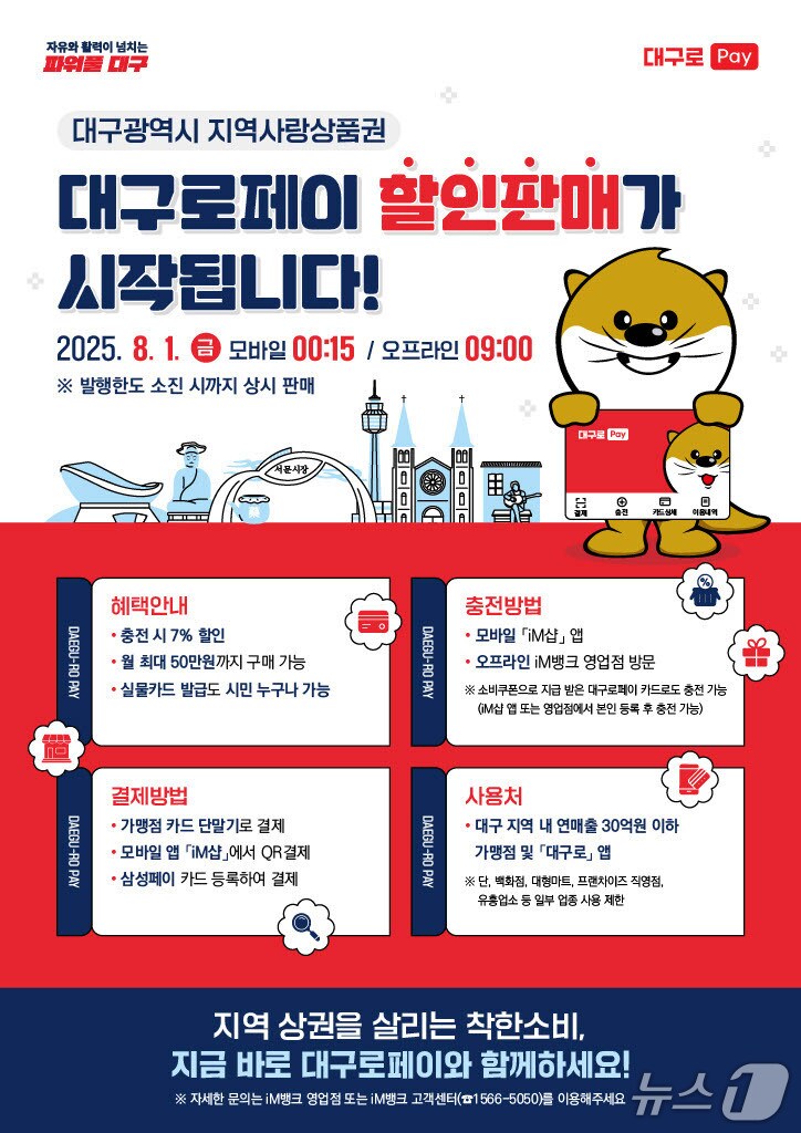 대구시는 내달 1일부터 지역사랑상품권인 '대구로페이' 할인 판매를 시작한다고 29일 밝혔다. (대구시 제공. 재판매 및 DB 금지)/뉴스1
