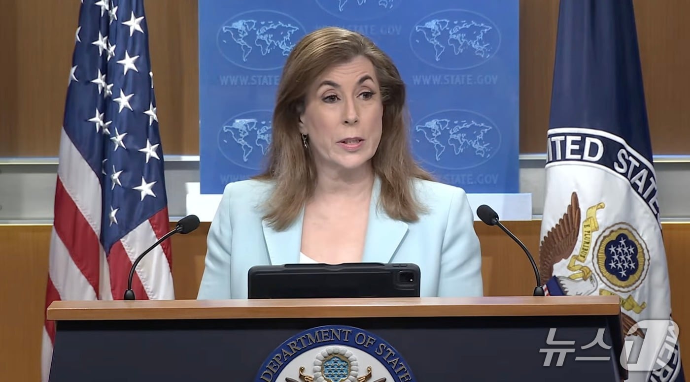 29일(현지시간) 태미 브루스 미국 국무부 대변인이 정례브리핑에서 기자들의 질문에 답하고 있다. <출처=국무부 유튜브 영상 갈무리>