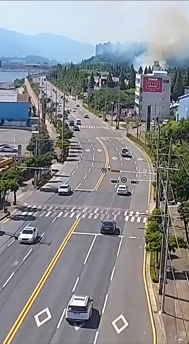 30일 오후 2시 41분쯤 전남 여수시 신월동 한 폐목재 야적장에서 불이 나 연기가 피어오르고 있다.(독자 제공. 재판매 및 DB 금지)