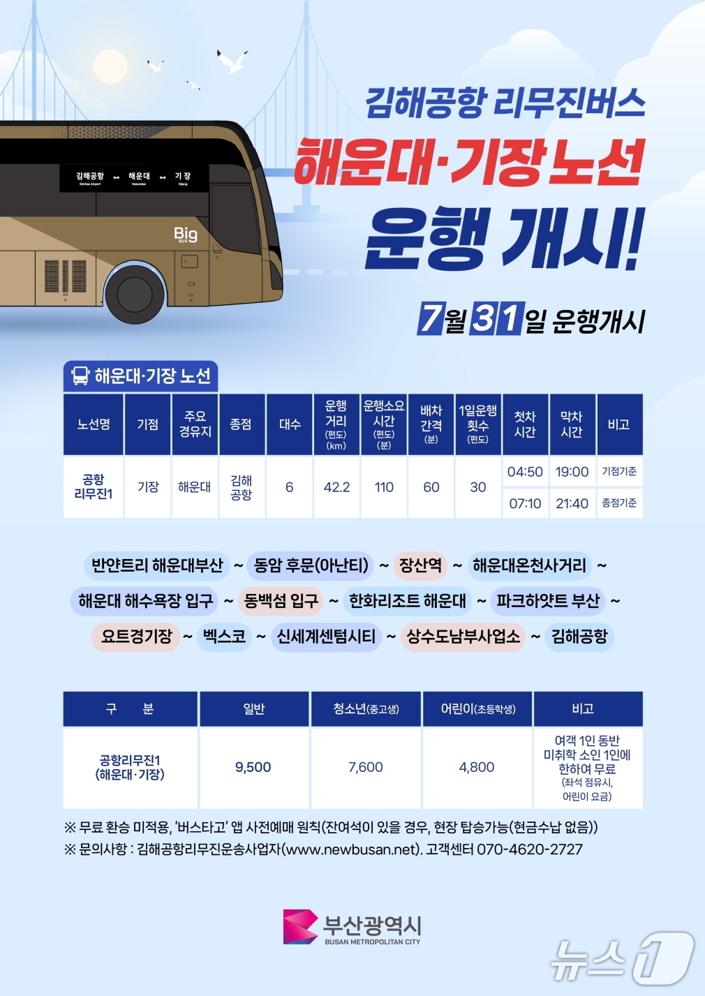 김해공항 리무진버스&#40;해운대 기장&#41; 안내문.&#40;기장군 제공. 재판매 및 DB 금지&#41;