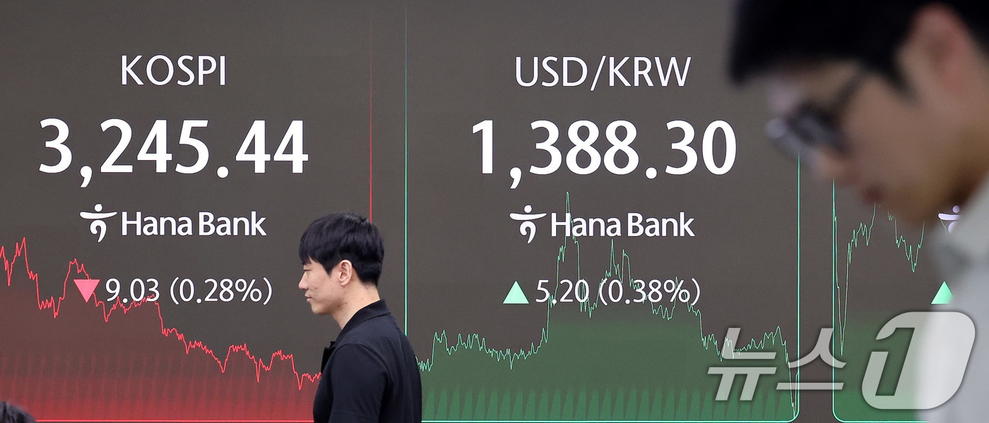  서울 중구 하나은행 딜링룸 전광판에 코스피 지수(자료사진) 2025.7.31/뉴스1 ⓒ News1 박지혜 기자