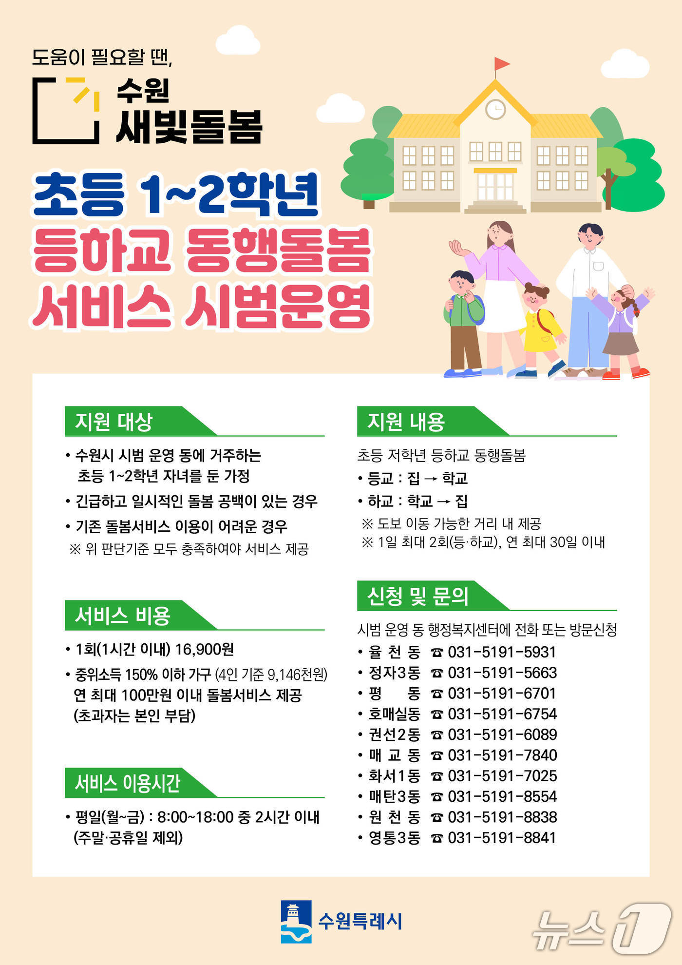  경기 수원시 새빛돌봄 초등 저학년 등하교 동행돌봄 서비스 홍보물. (수원시 제공. 재판매 및 DB 금지) 2025.7.7/뉴스1