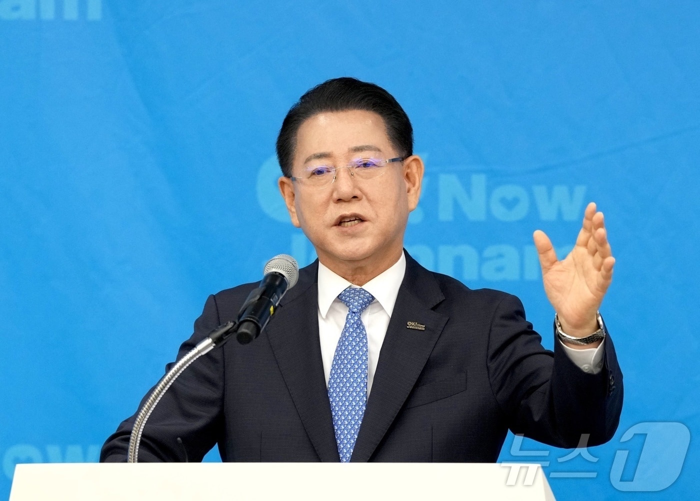 김영록 전남도지사가 8일 전남 순천 에코그라드호텔에서 열린 '민선 8기 3주년 동부권 언론사 기자회견'에서 발언을 하고 있다.(전남도 제공. 재판매 및 DB 금지) 2025.7.8/뉴스1 ⓒ News1 김동수 기자