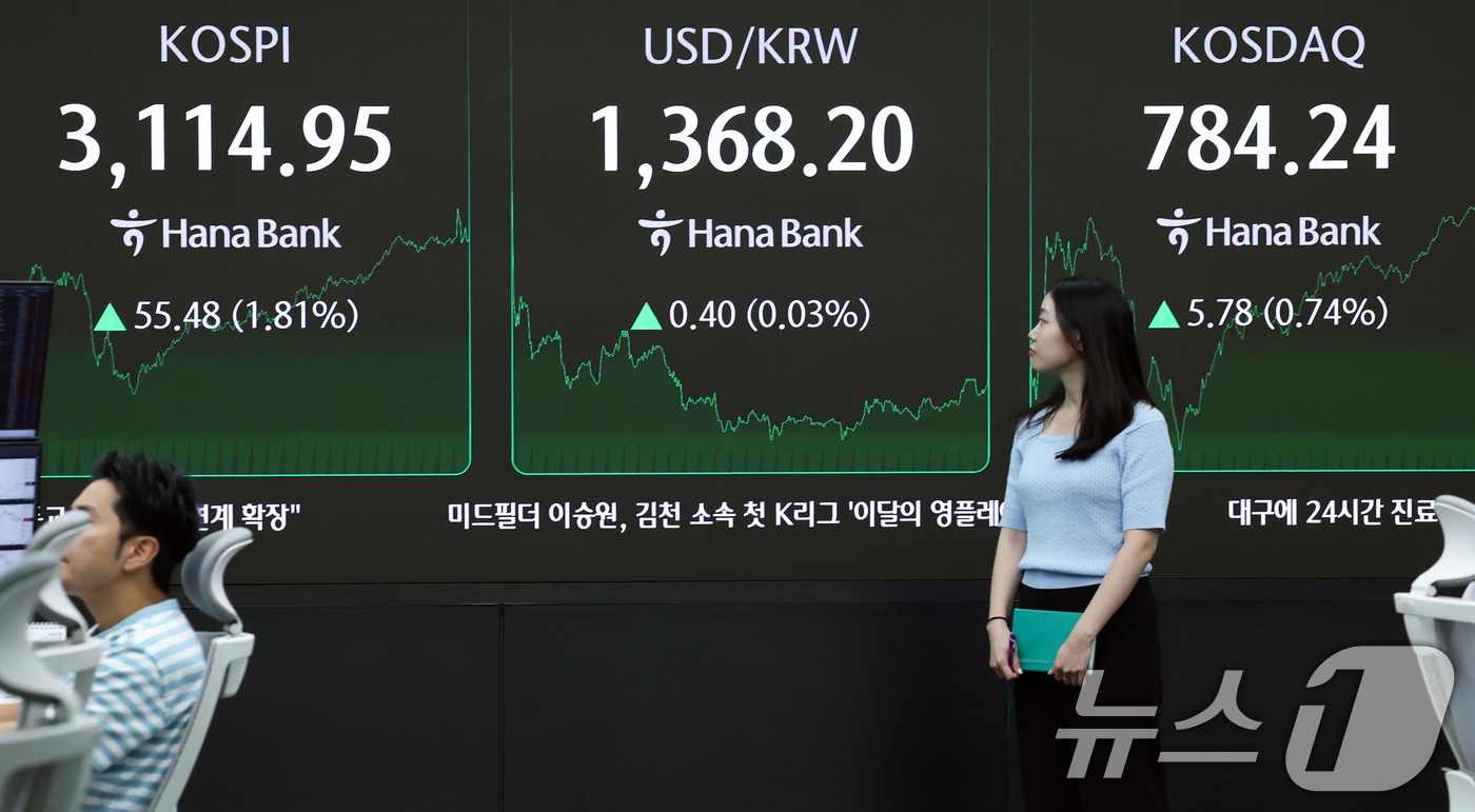 서울 중구 하나은행 본점 딜링룸 전광판/뉴스1 ⓒ News1 오대일 기자