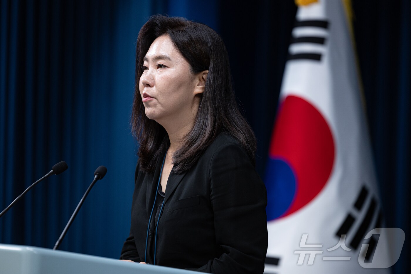 강유정 대통령실 대변인이 9일 서울 용산 대통령실 청사에서 차관급 인사 관련 브리핑을 하고 있다. 2025.7.9/뉴스1 ⓒ News1 이재명 기자