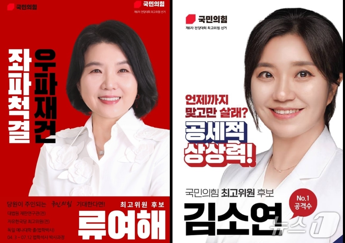  1일 국민의힘 전당대회 선거관리위원회로부터 컷오프 돼 최고위원 예비경선에 나서지 못한 류여해 후보와 김소연 후보. (SNS 갈무리) ⓒ 뉴스1