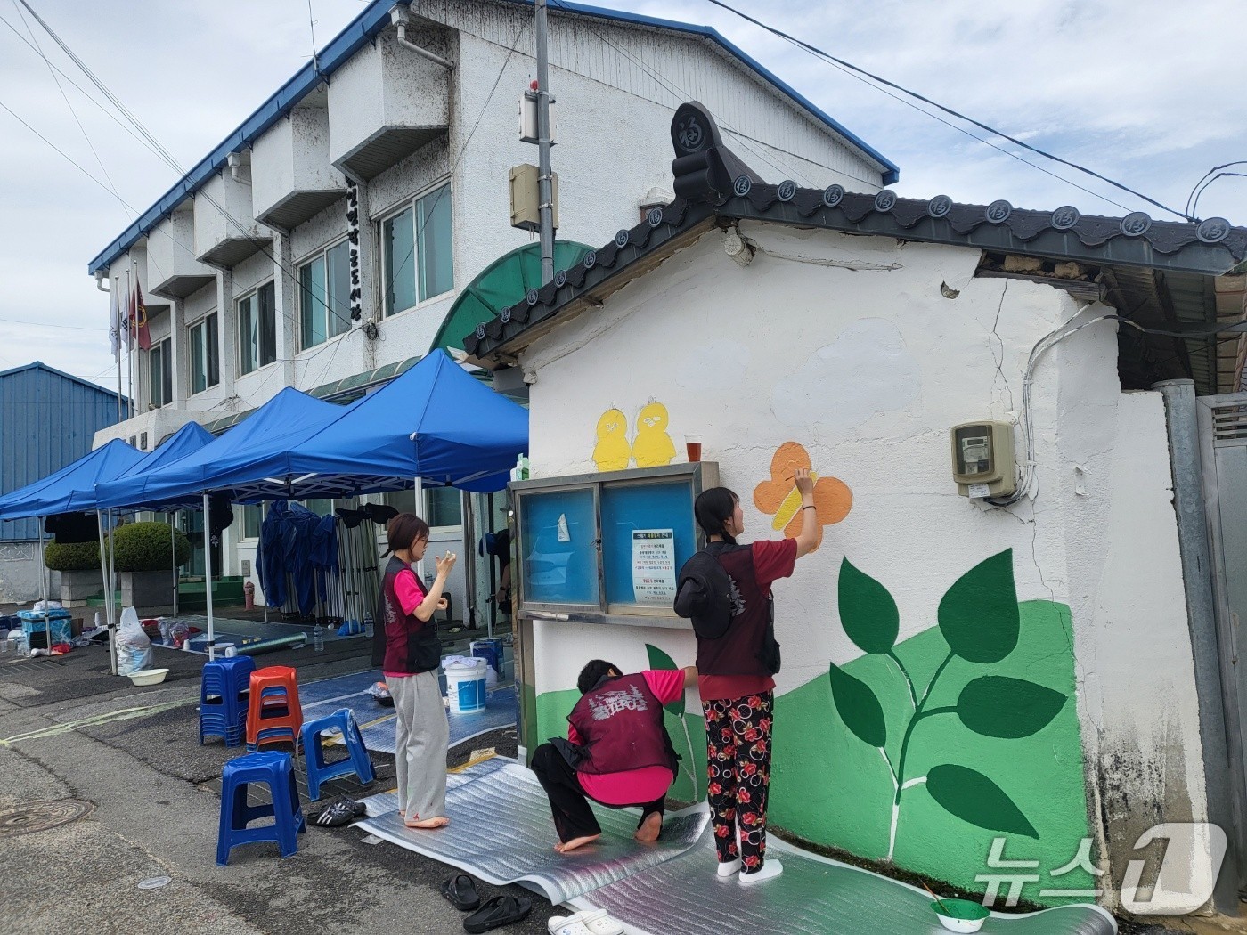 국립한밭대학교 학생들이 지난 10일부터 충남 금산군 남일면 초현리 마을에서 벽화그리기 봉사활동을 하고 있다. (한밭대 제공.재판매 및 DB금지)/뉴스1 