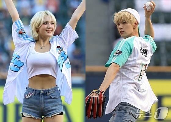 시구에 나선 전소미(왼쪽), 투모로우바이투게더 수빈 ⓒ 뉴스1 DB