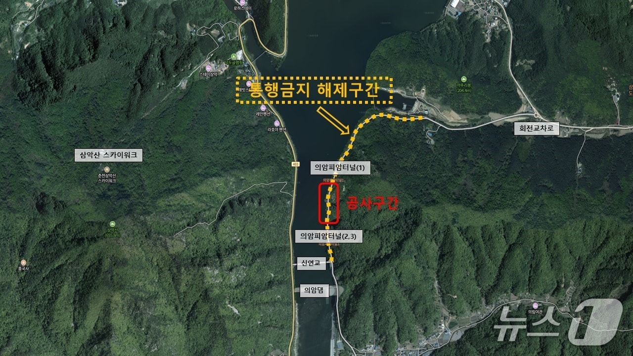 춘천 의암·피암터널 통행금지 해제구간.(춘천시 제공, 재판매 및 DB금지)