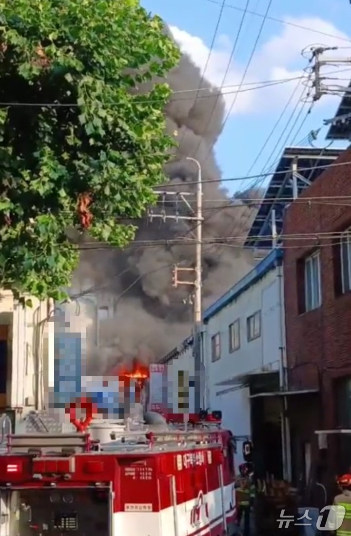 19일 오후 5시 44분쯤 대구 북구 노원동 3공단 내 공장에서 화재가 발생해 소방 당국이 진화 중이다. (대구소방본부 제공. 재판매 및 DB 금지) 2025.8.19/뉴스1