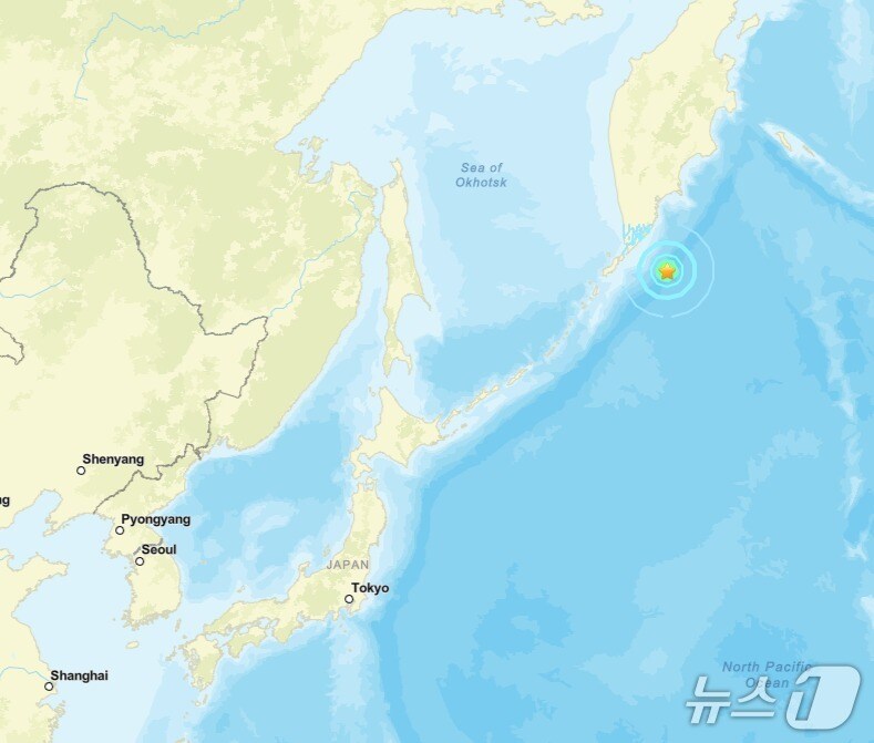 러시아 캄차카반도 인근 해역에서 2일 규모 6.1 지진이 발생했다. &lt;출처=미 지질조사국&gt;