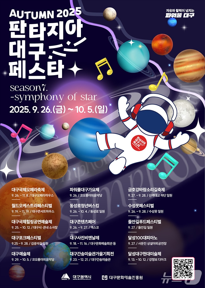 대구를 대표하는 축제 15개를 즐길 수 있는 '2025 판타지아대구페스타'가 오는 9월 개막한다. 이미지는 포스터. (대구시 제공. 재판매 및 DB 금지)/뉴스1