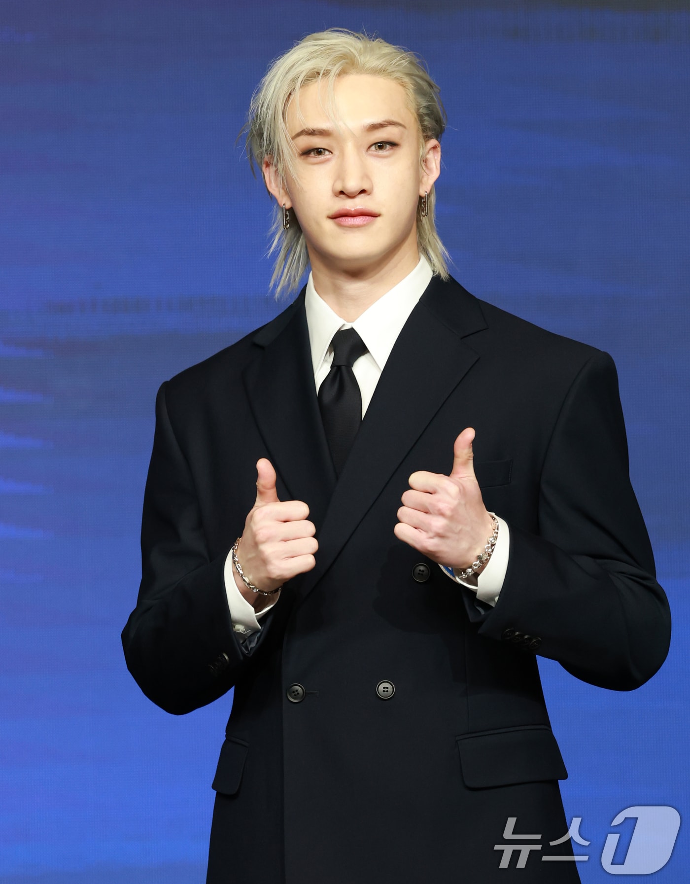 스트레이 키즈(Stray Kids) 방찬이 22일 오전 서울 영등포구 콘래드호텔에서 열린 네 번째 정규 앨범 ‘KARMA’ 기자간담회에 참석해 포즈를 취하고 있다. 2025.8.22/뉴스1 ⓒ News1 권현진 기자