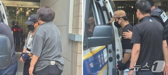 살인미수 등의 혐의를 받는 A 씨(사진왼쪽)와 B 씨가 영장실질심사를 받고 나오고 있다.2025.8.25/뉴스1