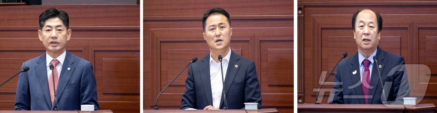 차주식(경산1),  김진엽(포항8) ,박선하(비례) 경북도의원이 25일 임시회 본회의 도정질문에서 주요 현안에 대한 대책 마련을 촉구했다.(경북도의회 제공,재판매 및 DB 금지) ⓒ News1 김대벽기자