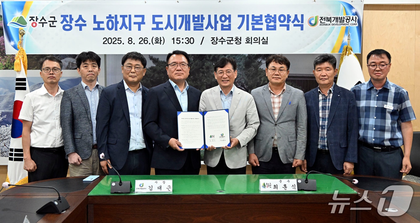 전북 장수군은 전북개발공사와 '노하지구 도시개발사업 기본 협약'을 체결했다고 27일 밝혔다.(장수군 제공. 재판매 및 DB금지)2025.8.27/뉴스1