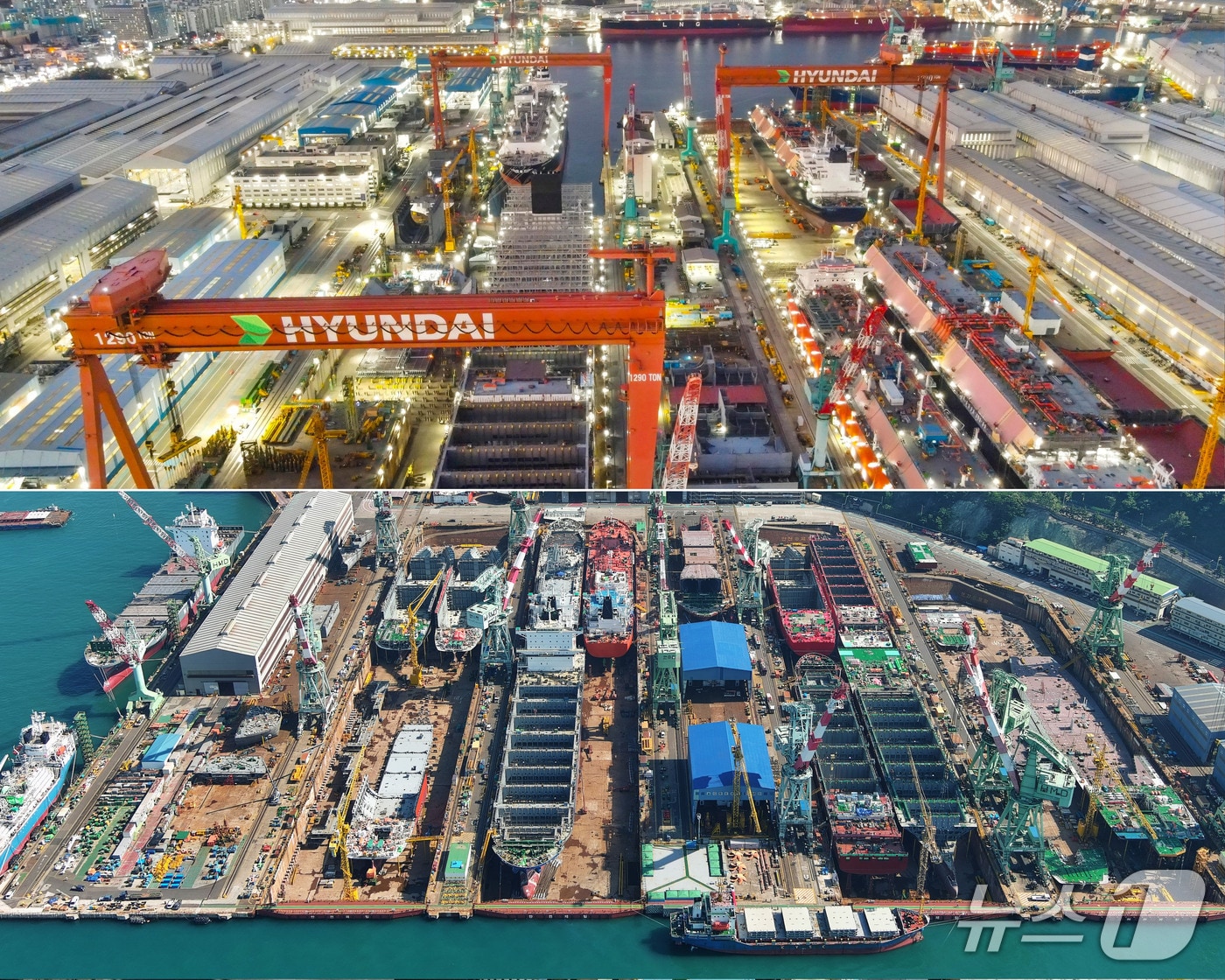 HD현대중공업(위), HD현대미포조선(아래) 야드 전경. (HD현대중공업 제공. 재판매 및 DB 금지) /뉴스1