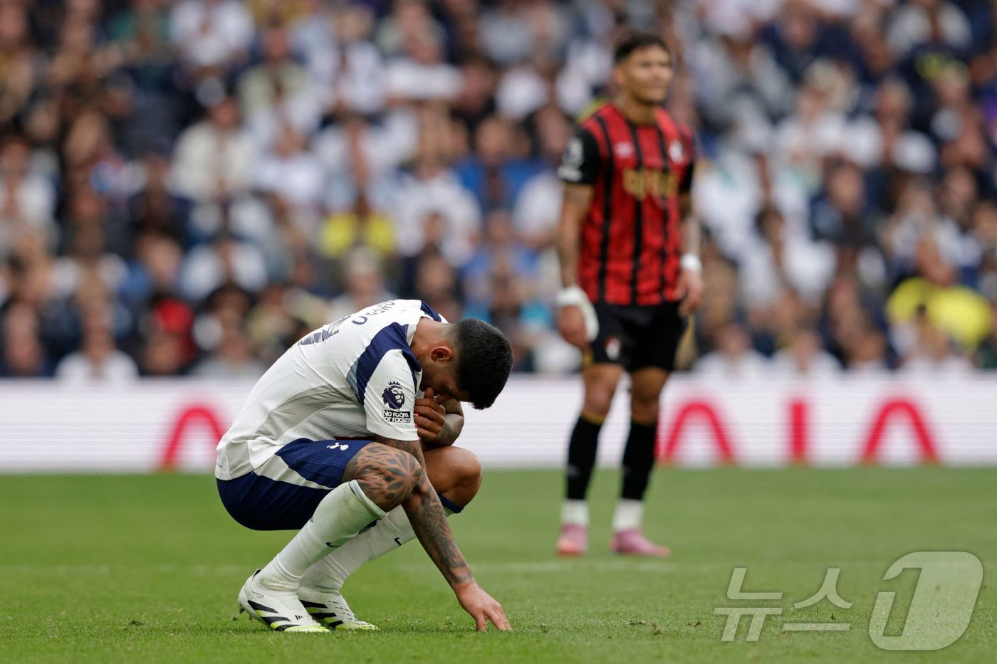 토트넘이 30일&#40;한국시간&#41; 열린 2025-26 잉글랜드 프리미어리그 3라운드에서 본머스에 0-1로 졌다. ⓒ AFP=뉴스1