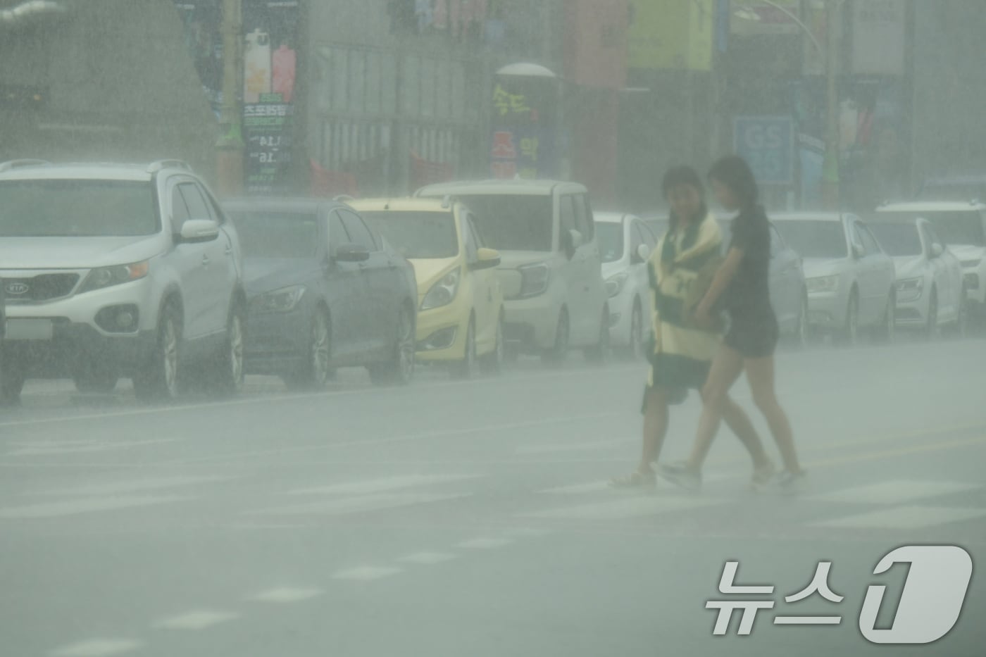 경북 포항시 송도해수욕장 주변으로 국지성 소나기가 쏟아지고 있다. 2025.8.5/뉴스1 ⓒ News1 최창호 기자