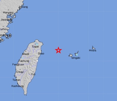 대만 북동부 해역에서 발생한 규모 6,2 지진(USGS 사이트 갈무리) 