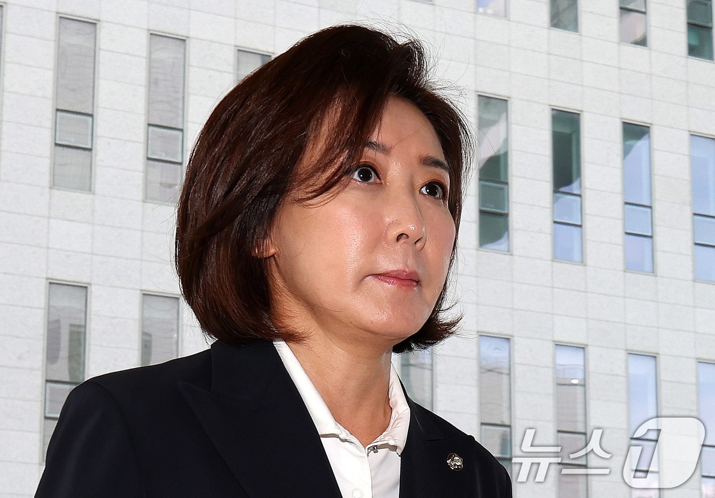 나경원 국민의힘 의원이 15일 서울 양천구 남부지법에서 열린 '지난 2019년 벌어진 국회 패스트트랙(신속처리안건) 충돌 사건' 1심 결심 공판에 출석하고 있다. 2025.9.15/뉴스1 ⓒ News1 박지혜 기자