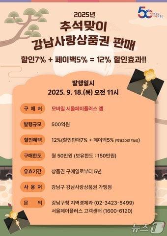 2025 추석맞이 강남사랑상품권 발행 홍보 포스터(강남구청 제공)