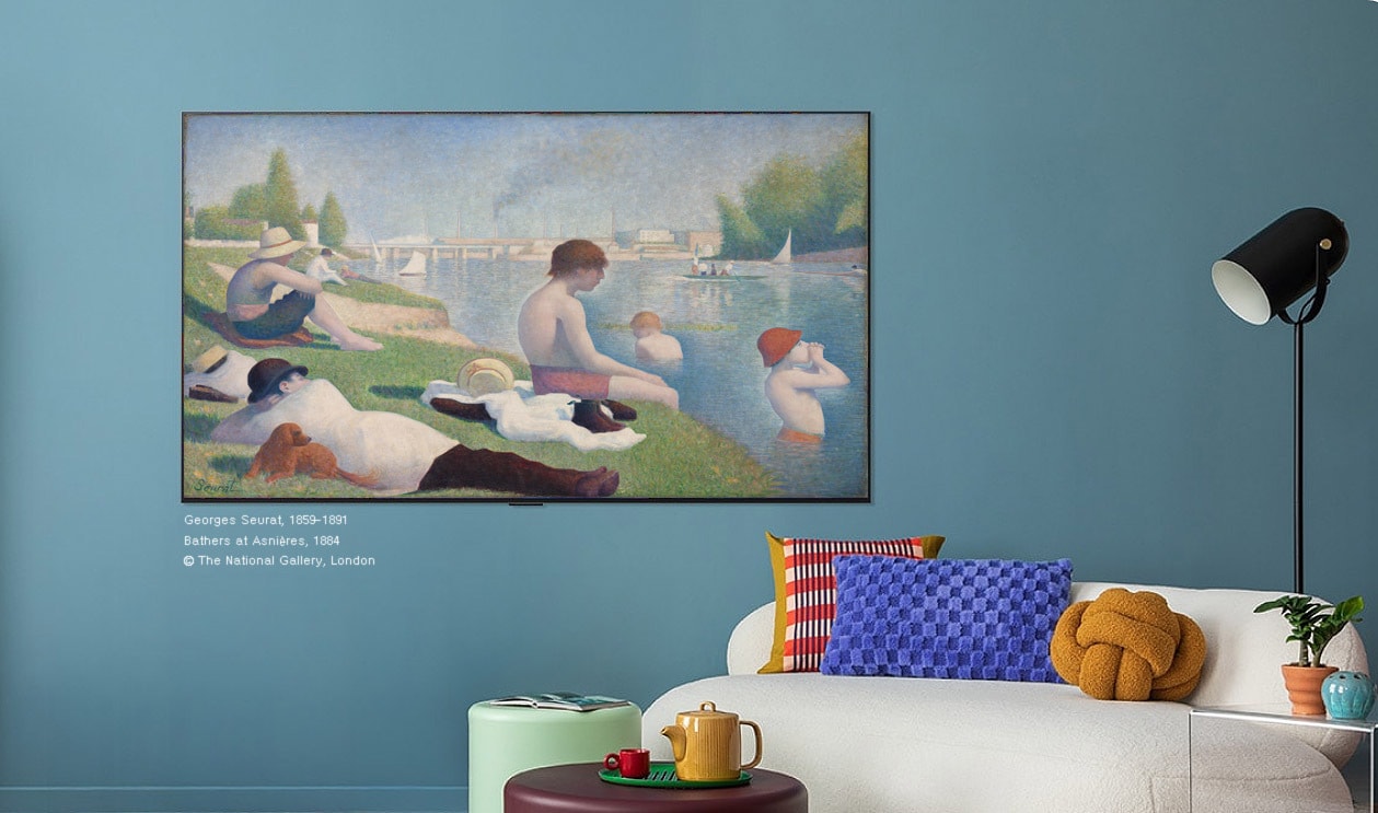 LG전자와 내셔널 갤러리의 협업으로 TV 앱 서비스인 'LG 갤러리 플러스'로 내셔널 갤러리에 전시된 조르주 쇠라의 작품 '아스니에르의 목욕하는 사람들'을 집 안에서 감상할 수 있다(LG전자 제공). ⓒ 뉴스1