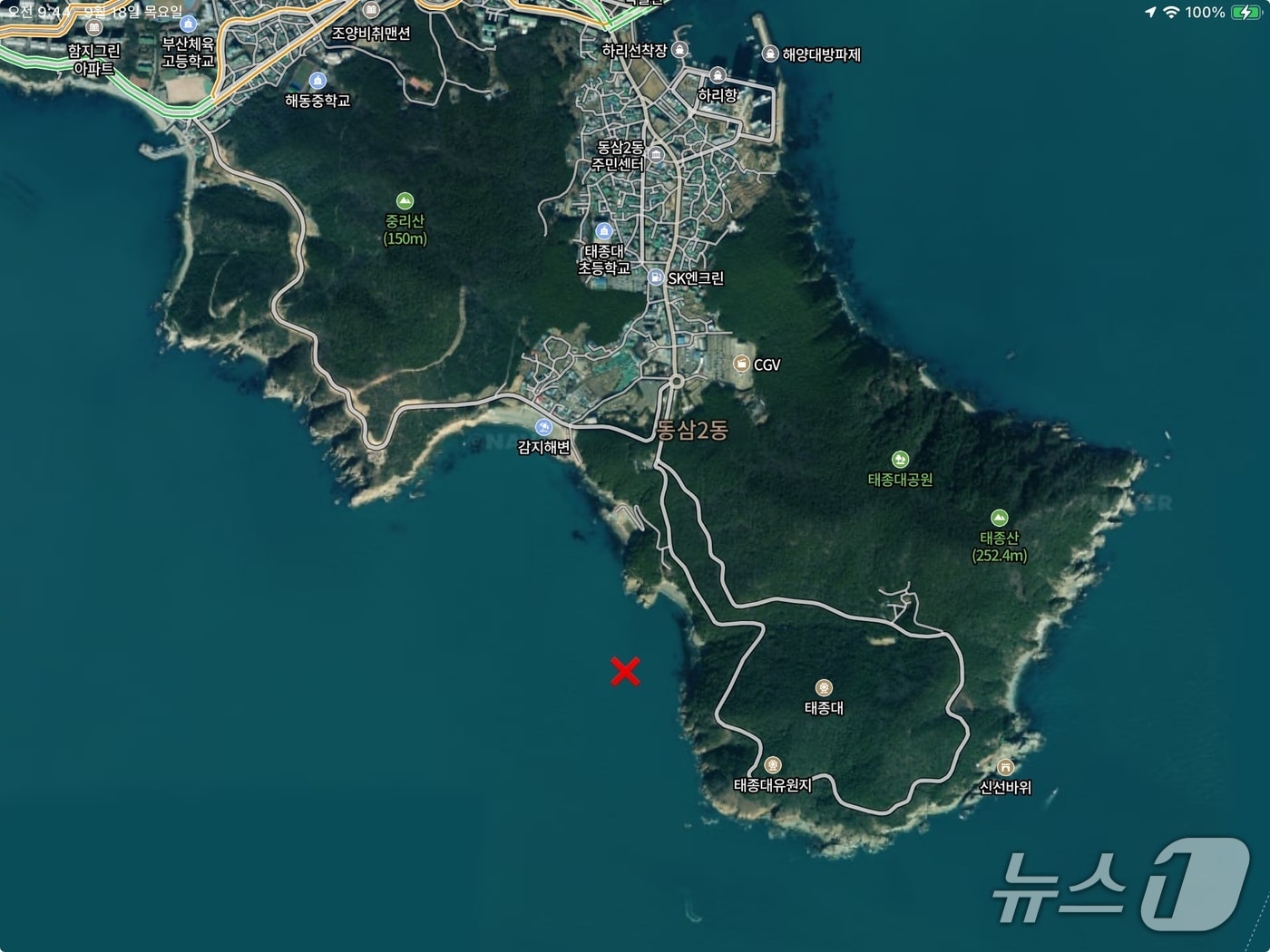 사고 위치.(부산 해경 제공. 재판매 및 DB금지)