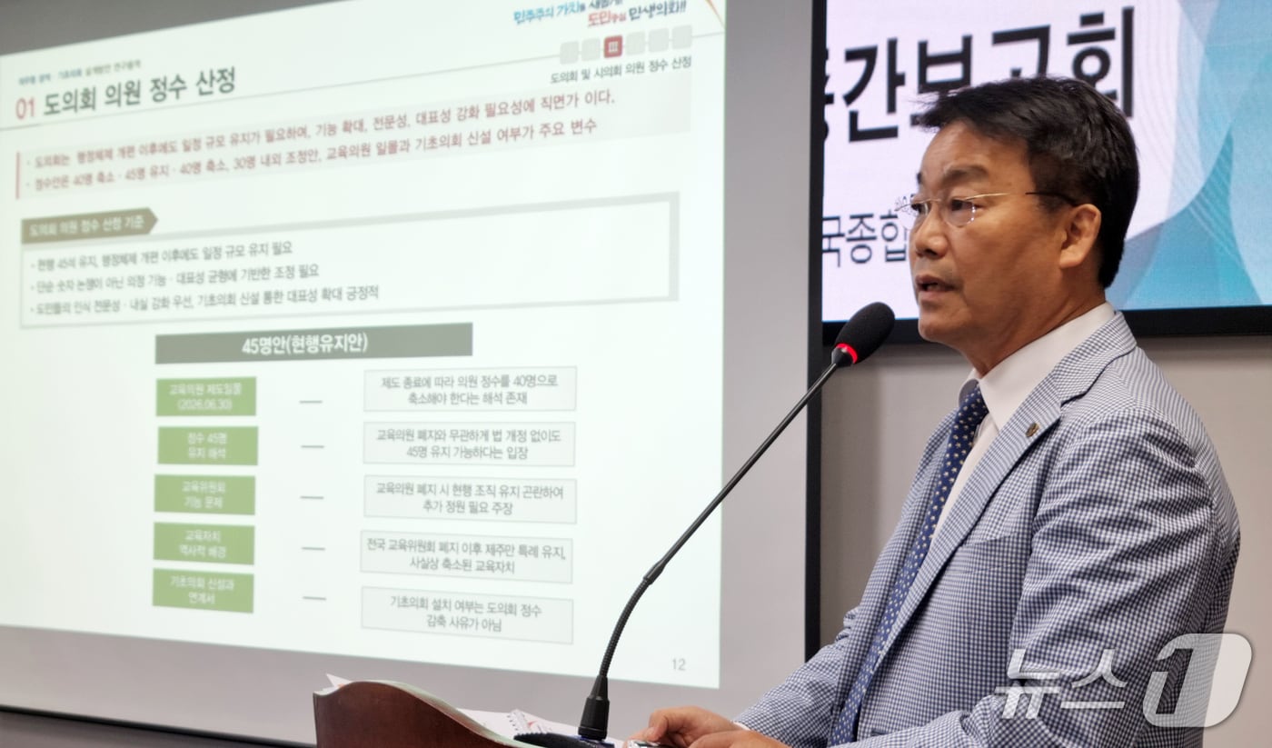 17일 제주특별자치도의회 소회의실에서 열린 '제주형 광역·기초의회 설계방안 연구용역 중간보고회'.2025.9.18./뉴스1