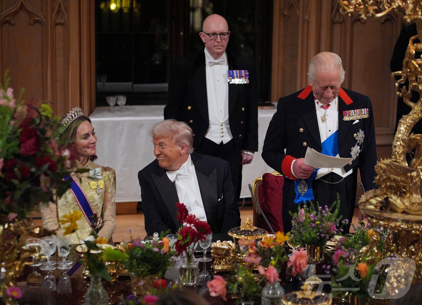 영국을 국빈 방문중인 도널드 트럼프 미국 대통령이 17일&#40;현지시간&#41; 윈저성 만찬에 참석했다. ⓒ 로이터=뉴스1 ⓒ News1 이민서 기자