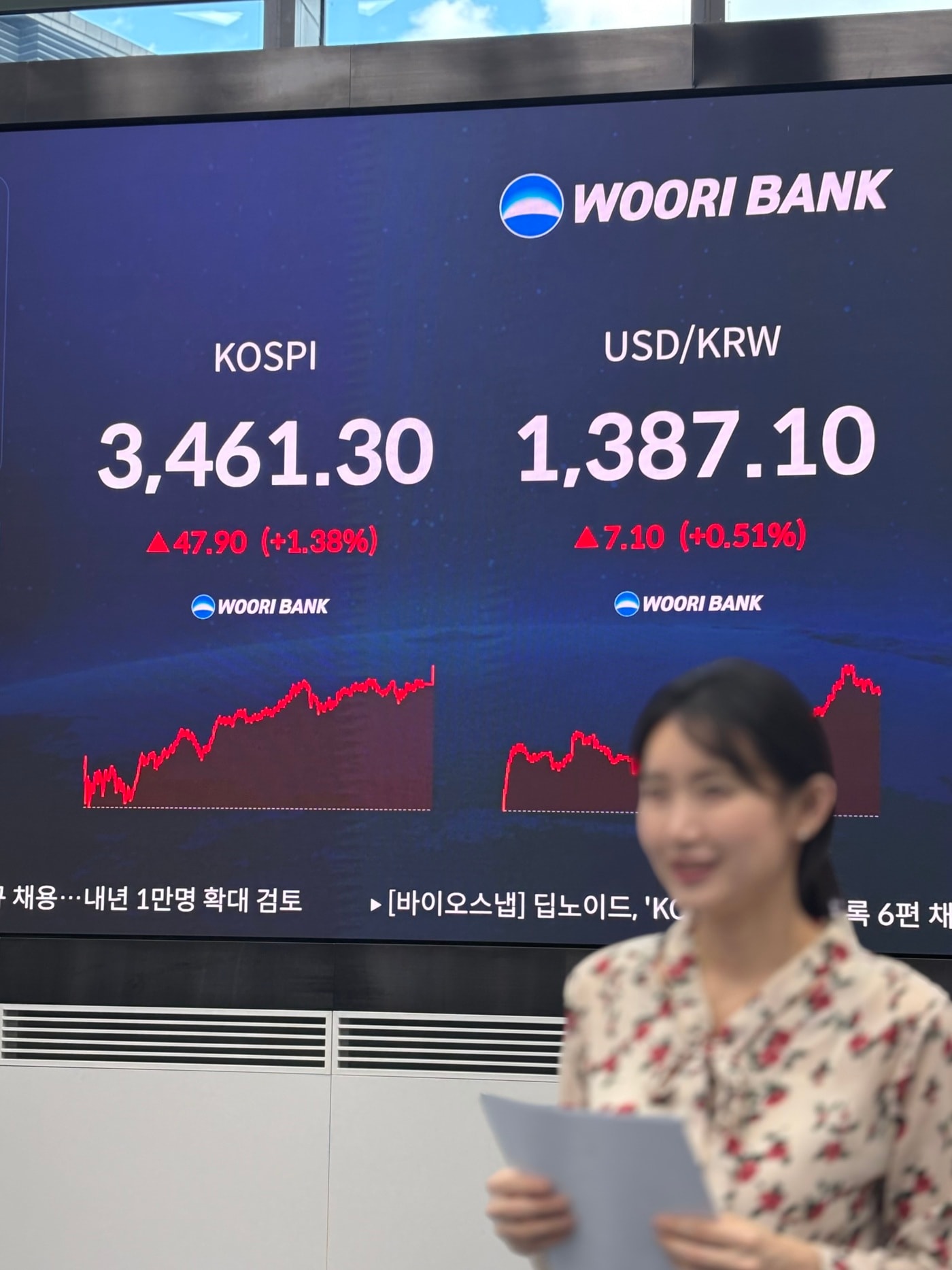 18일 서울 중구 우리은행 딜링룸 전광판에 마감 시황이 나오고 있다.(우리은행 제공)/뉴스1