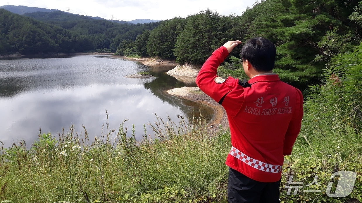관할 담수지 확인하는 동부산림청 관계자.(동부산림청 제공, 재판매 및 DB 금지) 2025.9.2/뉴스1