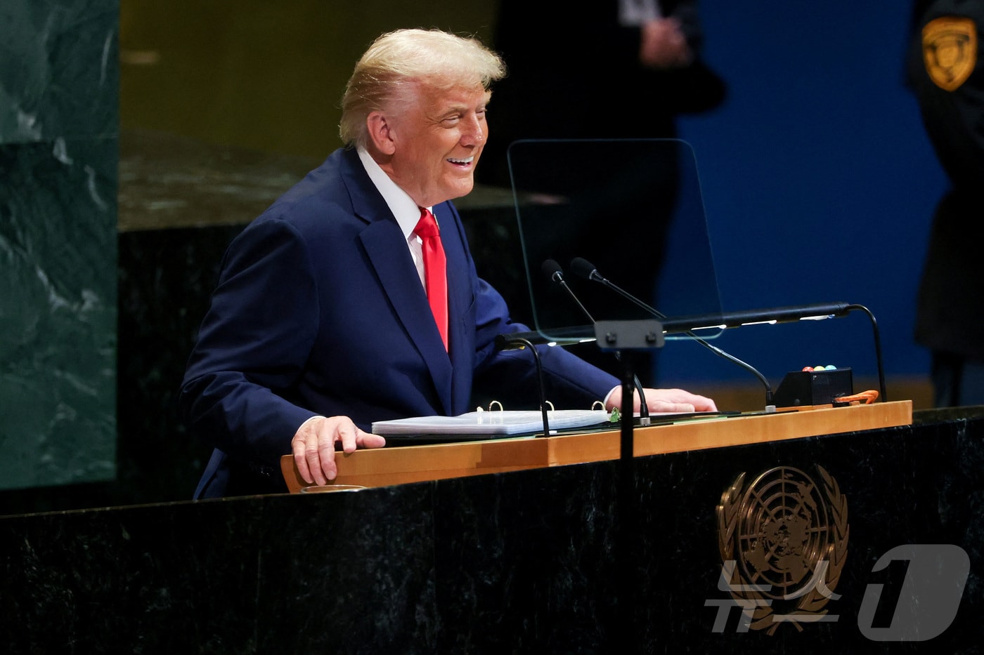 도널드 트럼프 미국 대통령이 23일 미국 뉴욕 유엔본부에서 열린 제80차 유엔총회에서 연설하고 있다. 2025.9.23 ⓒ 로이터=뉴스1 ⓒ News1 강민경 기자
