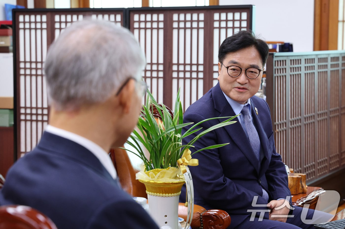 우원식 국회의장이 24일 서울 여의도 국회에서 천대엽 법원행정처장을 접견하고 있다. 2025.9.24/뉴스1 ⓒ News1 신웅수 기자