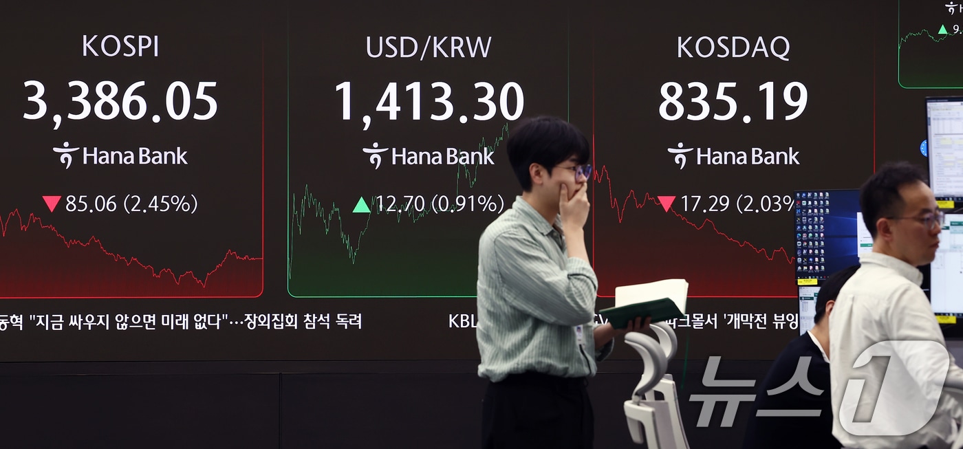 서울 중구 하나은행 본점 딜링룸 전광판에 코스피 종가가 나오고 있다. /뉴스1 ⓒ News1