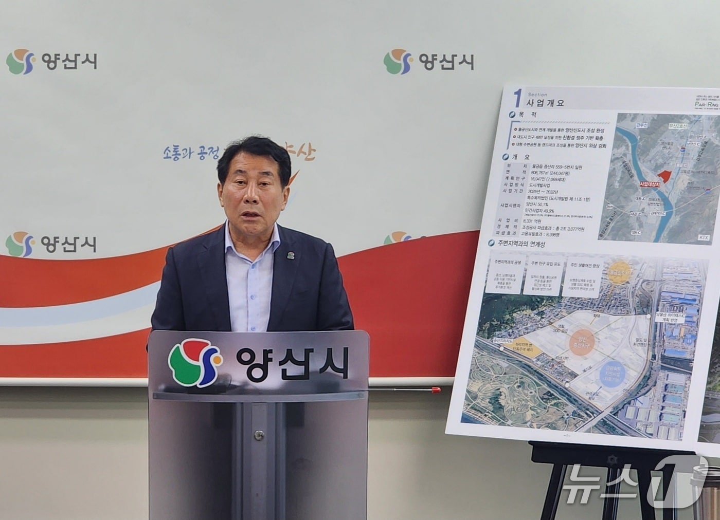 나동연 양산시장이 29일 시청 프레스센터에서 '증산지구 도시개발사업' 추진상황을 설명하고 있다.(2025.9.29/뉴스1 ⓒ News1 임순택 기자)