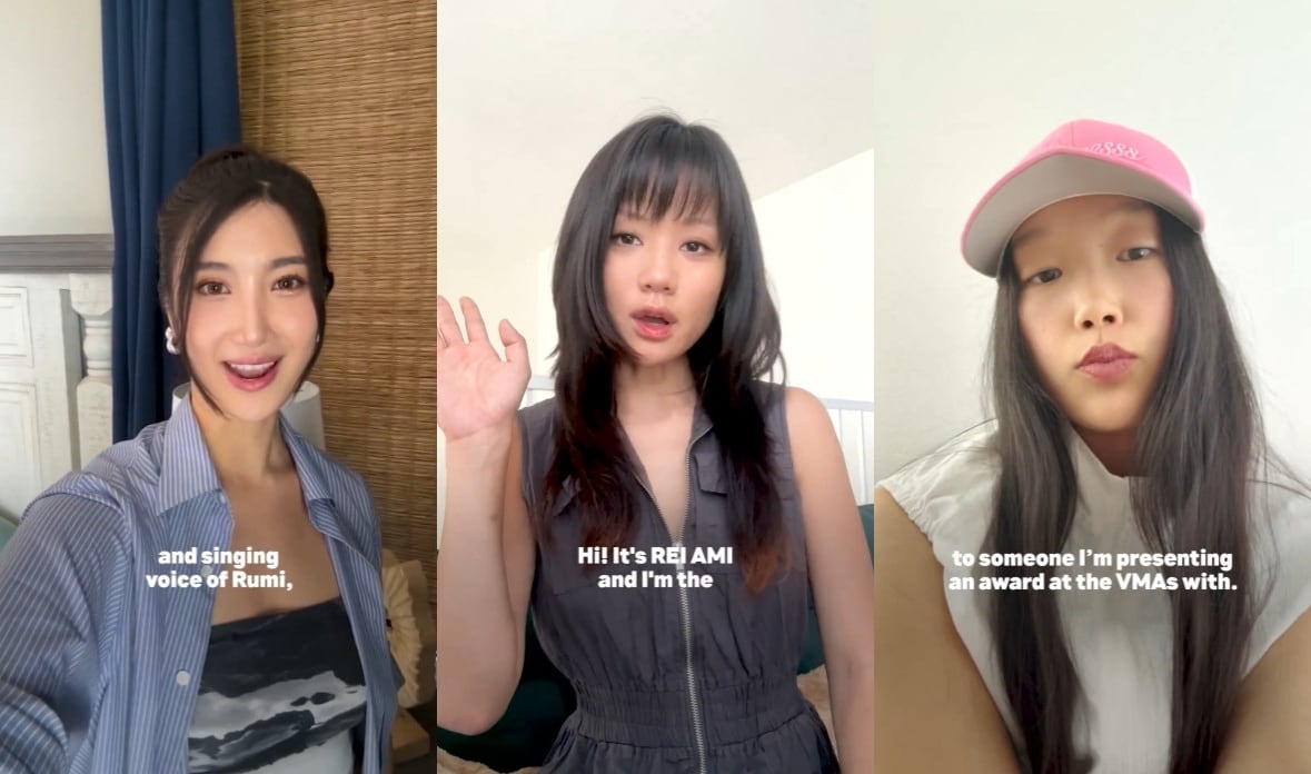 '케이팝 데몬 헌터스' 헌트릭스 가창자인 이재, 레이 아미, 오드리 누나(왼쪽부터, '2025 MTV VMA' SNS 갈무리)