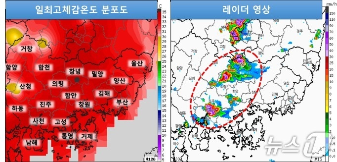 기상청 레이더 화면.