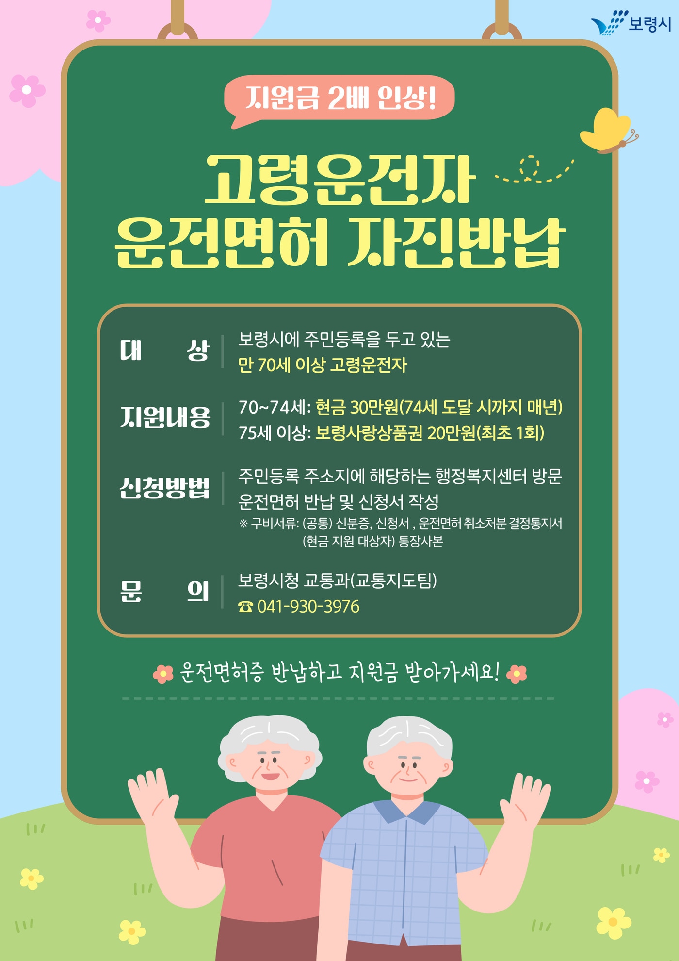 '고령자 운전면허 반납 지원금' 포스터.(보령시 제공. 재판매 및 DB금지)/뉴스1